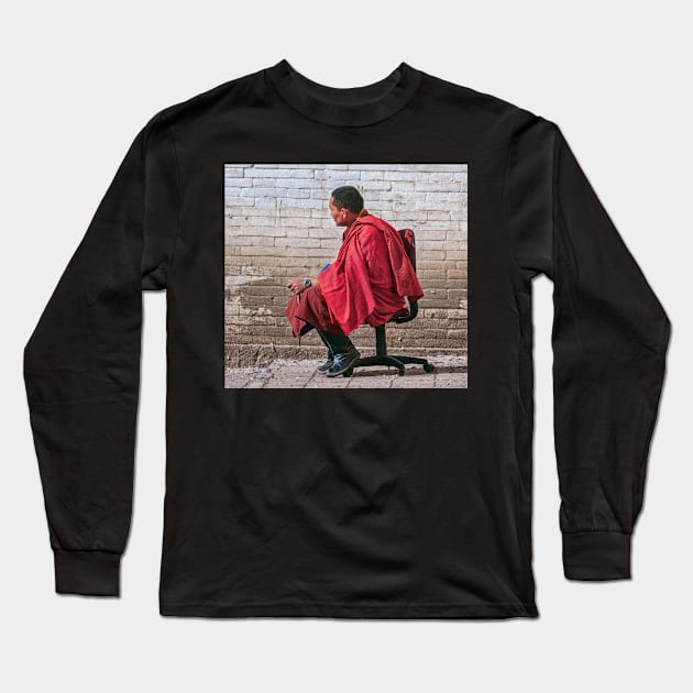 Monk, Gandan Monastery, Ullaanbataar, Mongolia. Long Sleeve T-Shirt by bulljup